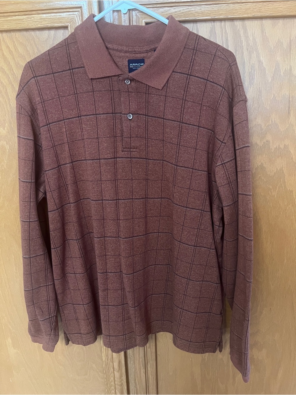 Arrow collared sweater shirt grid pattern rust L
